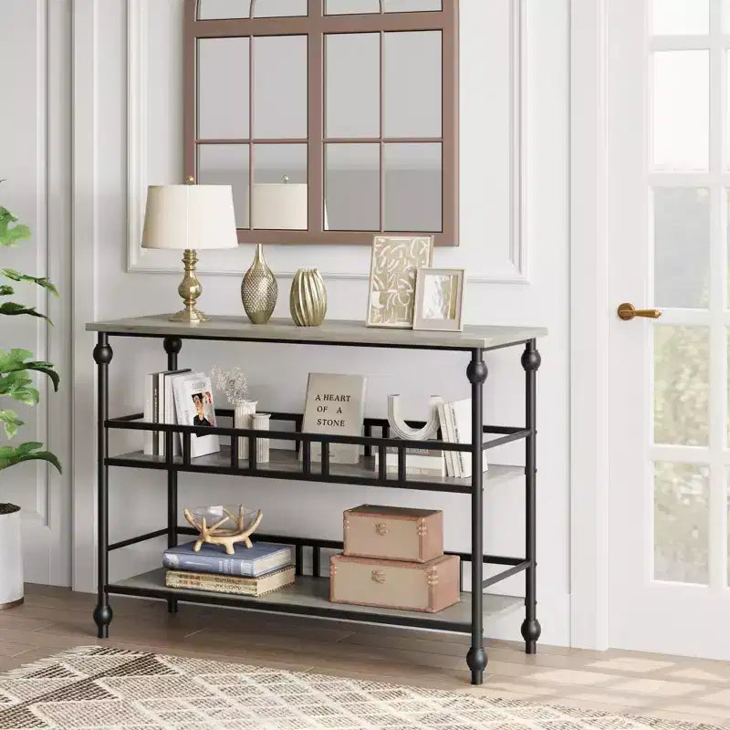 43-Inch Console Table with 3-Tier Open Shelves, Narrow Sofa Table for Entryway, Hallway and Living Room