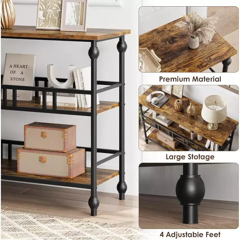 43-Inch Console Table with 3-Tier Open Shelves, Narrow Sofa Table for Entryway, Hallway and Living Room