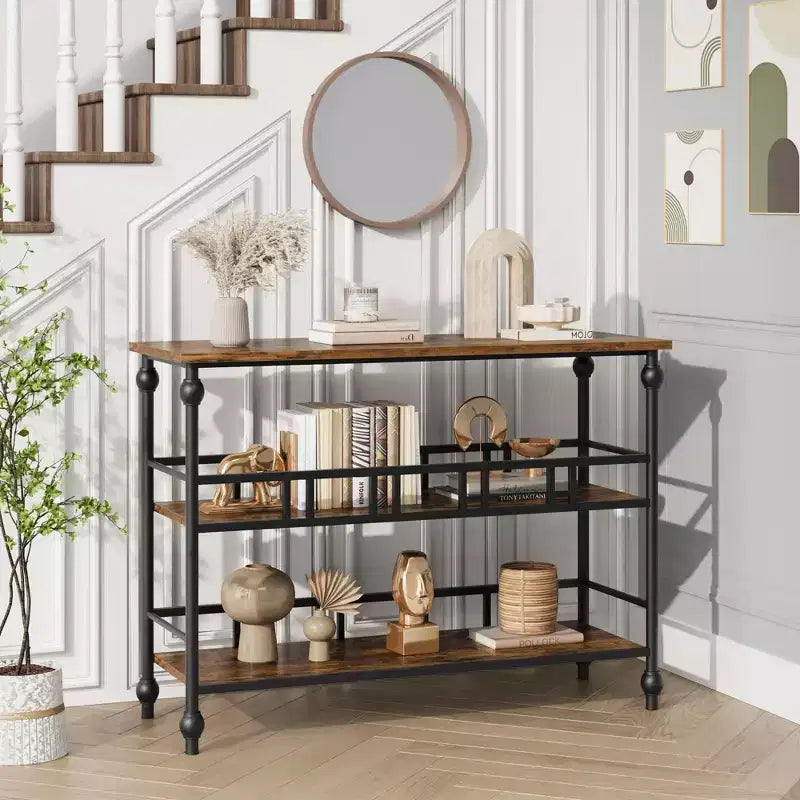 43-Inch Console Table with 3-Tier Open Shelves, Narrow Sofa Table for Entryway, Hallway and Living Room