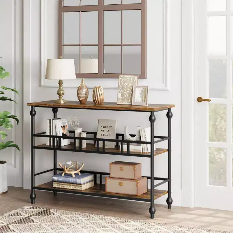 43-Inch Console Table with 3-Tier Open Shelves, Narrow Sofa Table for Entryway, Hallway and Living Room