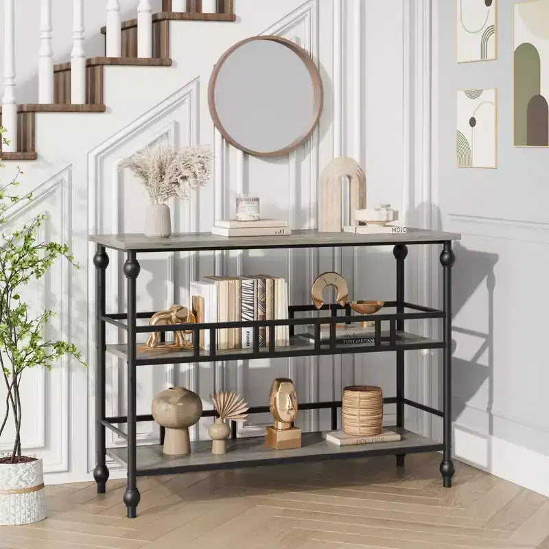 43-Inch Console Table with 3-Tier Open Shelves, Narrow Sofa Table for Entryway, Hallway and Living Room