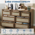 7-Drawer Rattan Dresser, 52 W, Chest of Drawers with Metal Handles