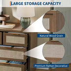 7-Drawer Rattan Dresser, 52 W, Chest of Drawers with Metal Handles