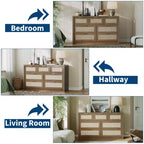 7-Drawer Rattan Dresser, 52 W, Chest of Drawers with Metal Handles