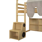 Kids Loft Playhouse Bed with Slide, Tent Canopy & Built-in Storage