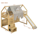 Kids Loft Playhouse Bed with Slide, Tent Canopy & Built-in Storage