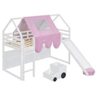Kids Loft Playhouse Bed with Slide, Tent Canopy & Built-in Storage