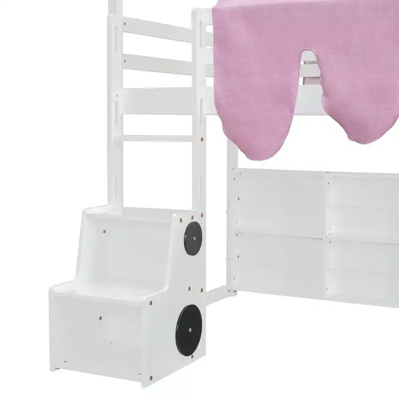 Kids Loft Playhouse Bed with Slide, Tent Canopy & Built-in Storage