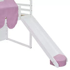 Kids Loft Playhouse Bed with Slide, Tent Canopy & Built-in Storage