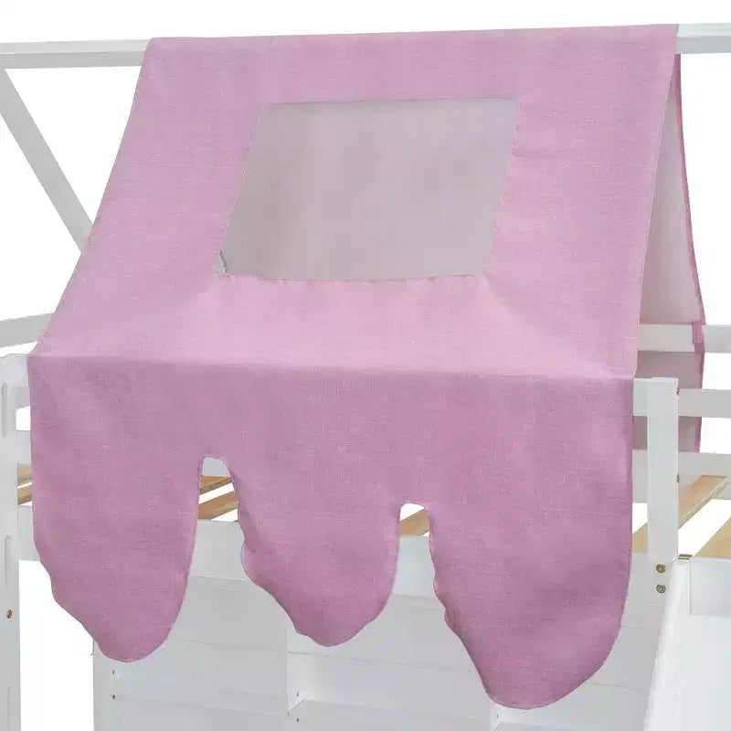 Kids Loft Playhouse Bed with Slide, Tent Canopy & Built-in Storage