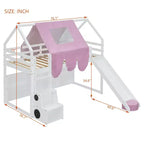 Kids Loft Playhouse Bed with Slide, Tent Canopy & Built-in Storage