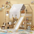 Kids Loft Playhouse Bed with Slide, Tent Canopy & Built-in Storage