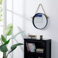 Black Iron Framed Round Mirror with Hanging Rope - 15 in. or 18 in.