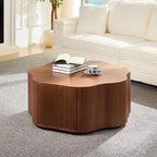 Rustic Round Coffee Table with Hidden Drawer