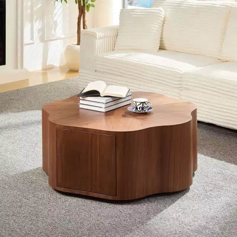 Rustic Round Coffee Table with Hidden Drawer