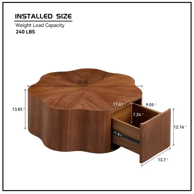 Rustic Round Coffee Table with Hidden Drawer