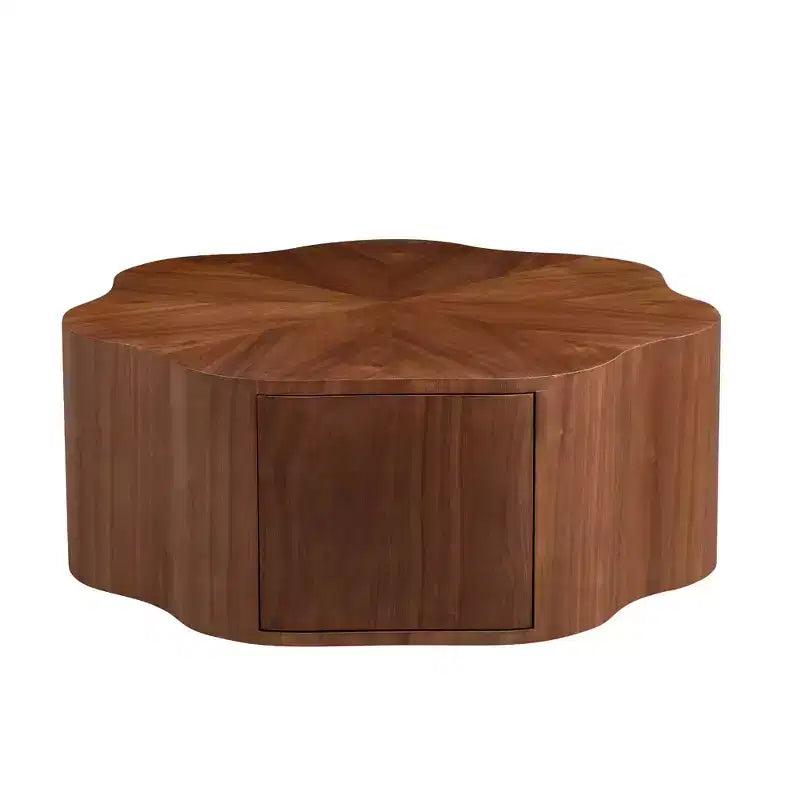 Rustic Round Coffee Table with Hidden Drawer