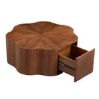 Rustic Round Coffee Table with Hidden Drawer