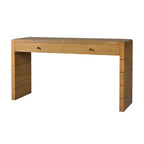Console Table with Storage Drawers and Panel Base, Oak Finish