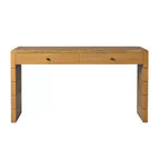 Console Table with Storage Drawers and Panel Base, Oak Finish