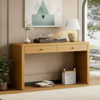 Console Table with Storage Drawers and Panel Base, Oak Finish