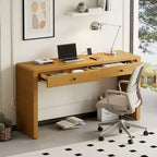 Console Table with Storage Drawers and Panel Base, Oak Finish