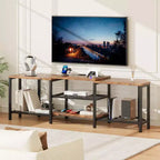 Corner TV Stand with 4 Open Storage Shelves and Power Outlet