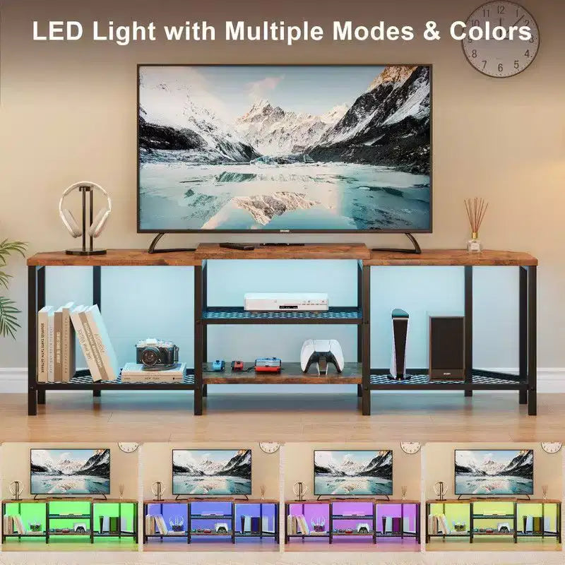 Corner TV Stand with 4 Open Storage Shelves and Power Outlet