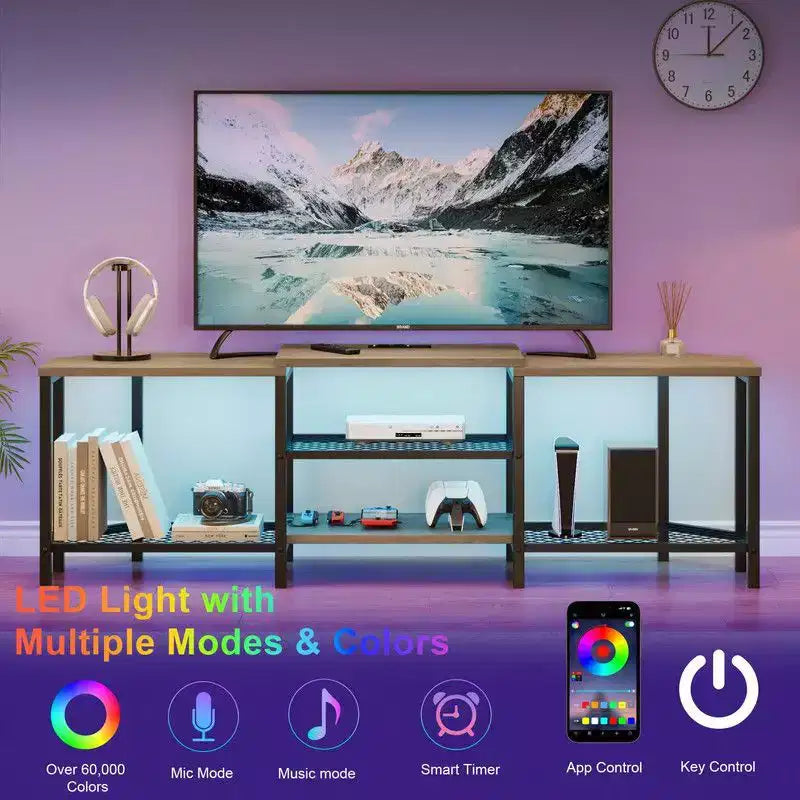 Corner TV Stand with 4 Open Storage Shelves and Power Outlet