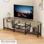 Corner TV Stand with 4 Open Storage Shelves and Power Outlet