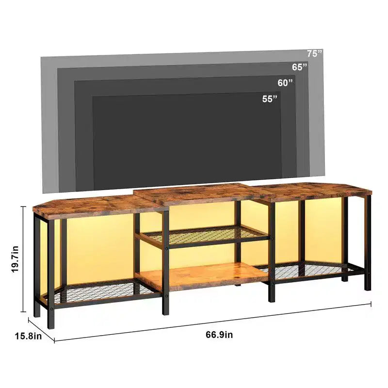 Corner TV Stand with 4 Open Storage Shelves and Power Outlet