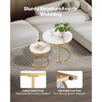 Round Nesting Coffee Table Set of 2, 23.6 in, White & Gold