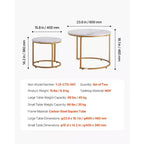 Round Nesting Coffee Table Set of 2, 23.6 in, White & Gold