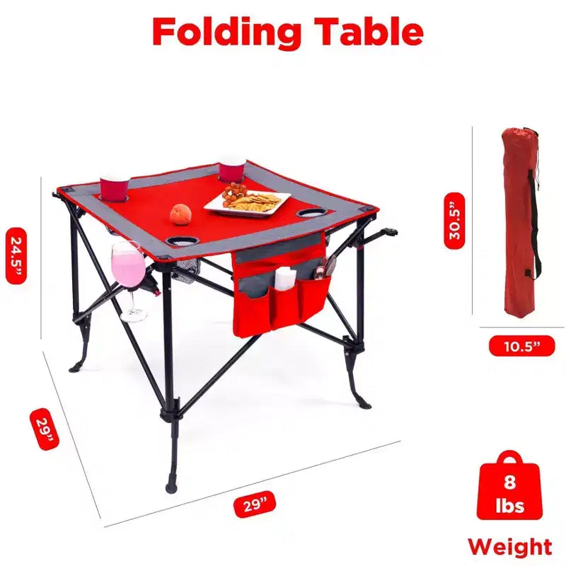 Portable Outdoor Adjustable Height Folding Wine Table with Cup Holders and Storage Bag