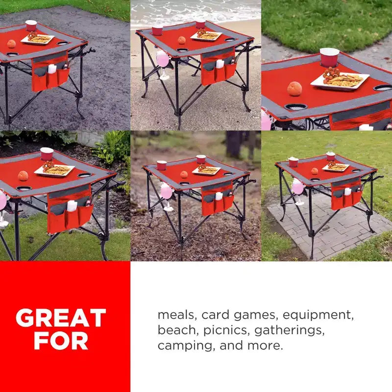 Portable Outdoor Adjustable Height Folding Wine Table with Cup Holders and Storage Bag