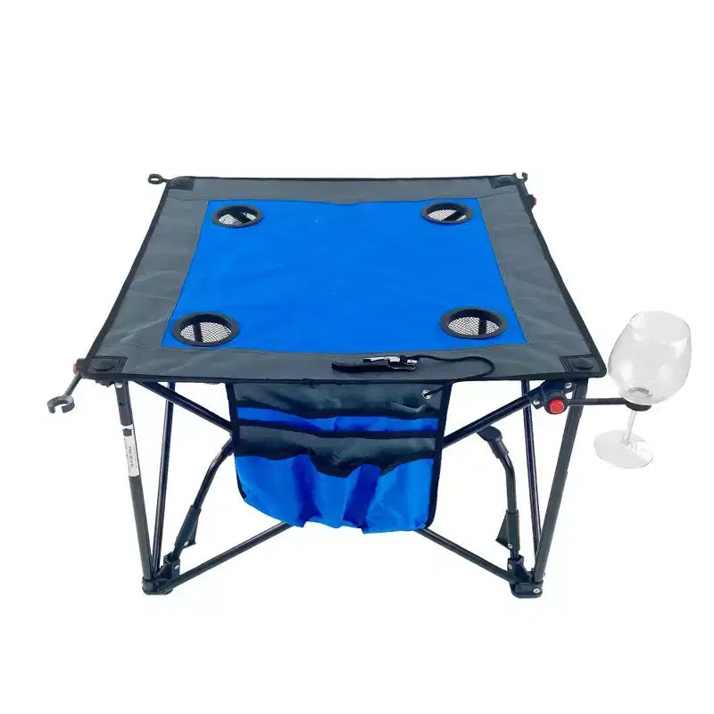Portable Outdoor Adjustable Height Folding Wine Table with Cup Holders and Storage Bag