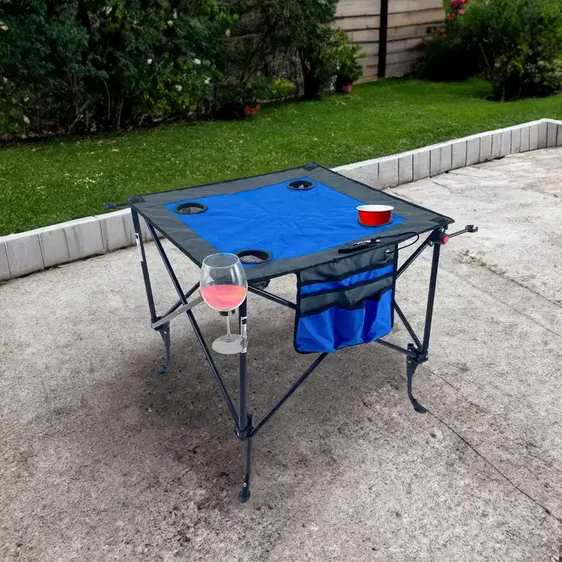 Portable Outdoor Adjustable Height Folding Wine Table with Cup Holders and Storage Bag