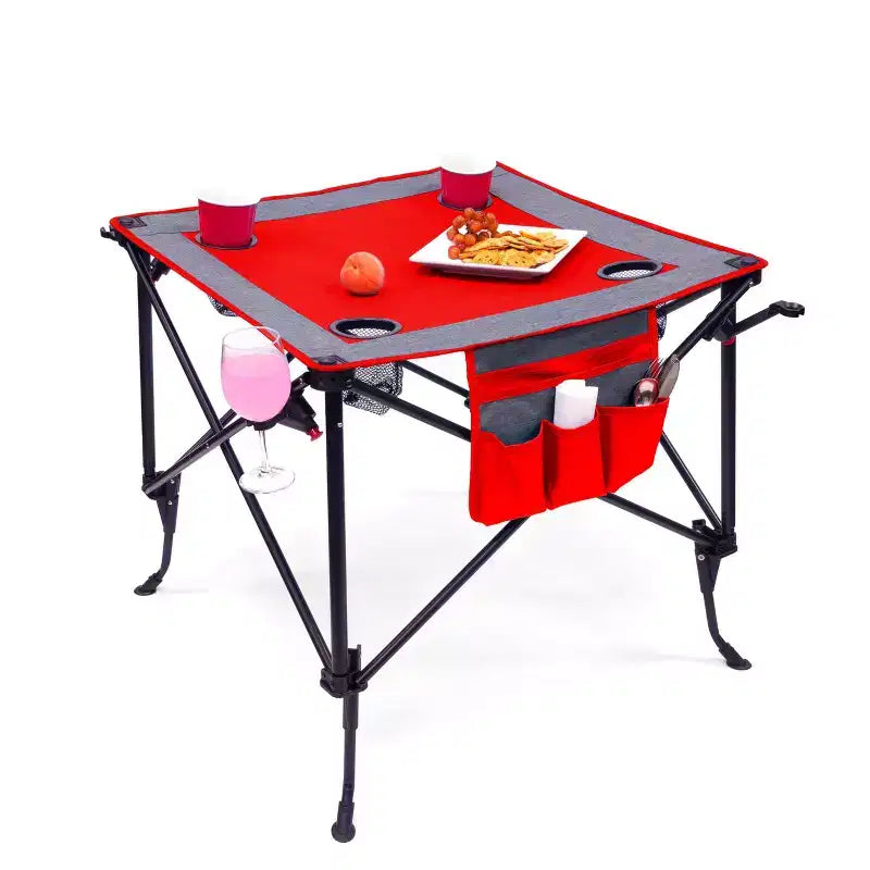 Portable Outdoor Adjustable Height Folding Wine Table with Cup Holders and Storage Bag