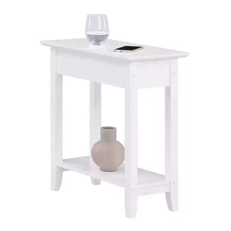 Flip Top End Table with Concealed Storage, Straight Legs and Narrow Design