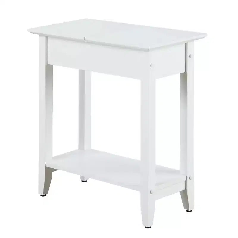 Flip Top End Table with Concealed Storage, Straight Legs and Narrow Design