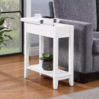 Flip Top End Table with Concealed Storage, Straight Legs and Narrow Design