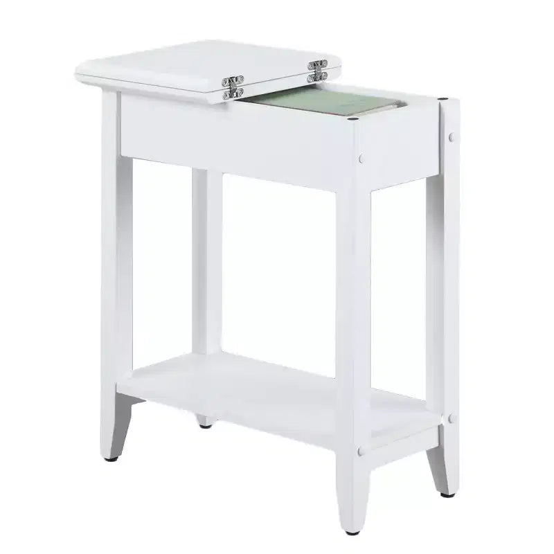 Flip Top End Table with Concealed Storage, Straight Legs and Narrow Design