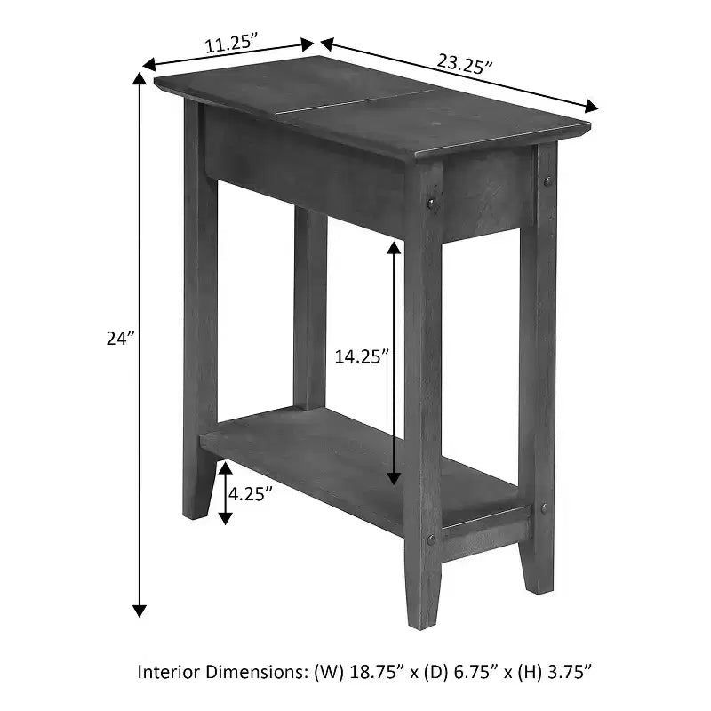 Flip Top End Table with Concealed Storage, Straight Legs and Narrow Design