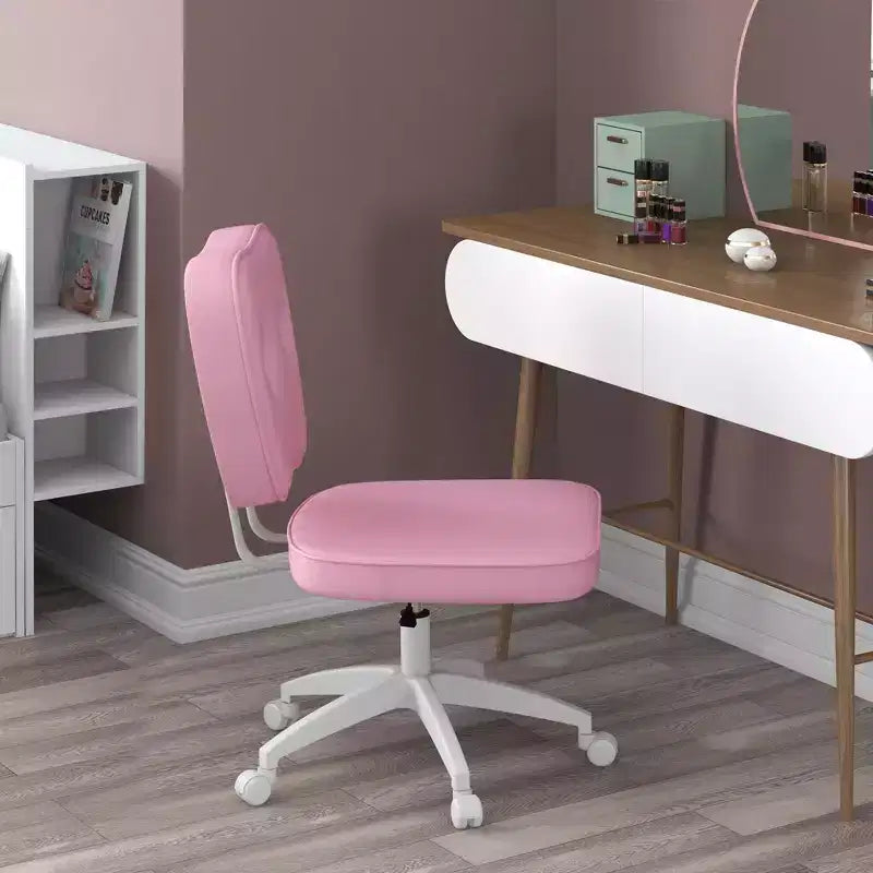 Armless Office Chair with Wheels and Adjustable Height, Pink