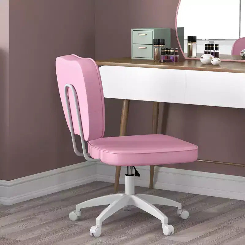 Armless Office Chair with Wheels and Adjustable Height, Pink