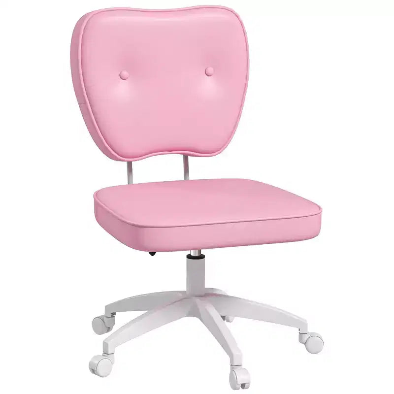 Armless Office Chair with Wheels and Adjustable Height, Pink