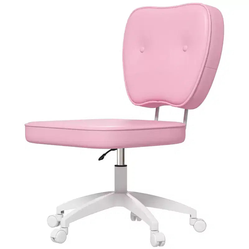 Armless Office Chair with Wheels and Adjustable Height, Pink