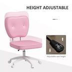 Armless Office Chair with Wheels and Adjustable Height, Pink