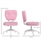 Armless Office Chair with Wheels and Adjustable Height, Pink