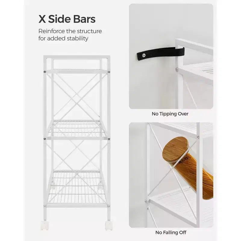 3-Tier Rolling Storage Cart with Wire Mesh Shelves and Locking Casters